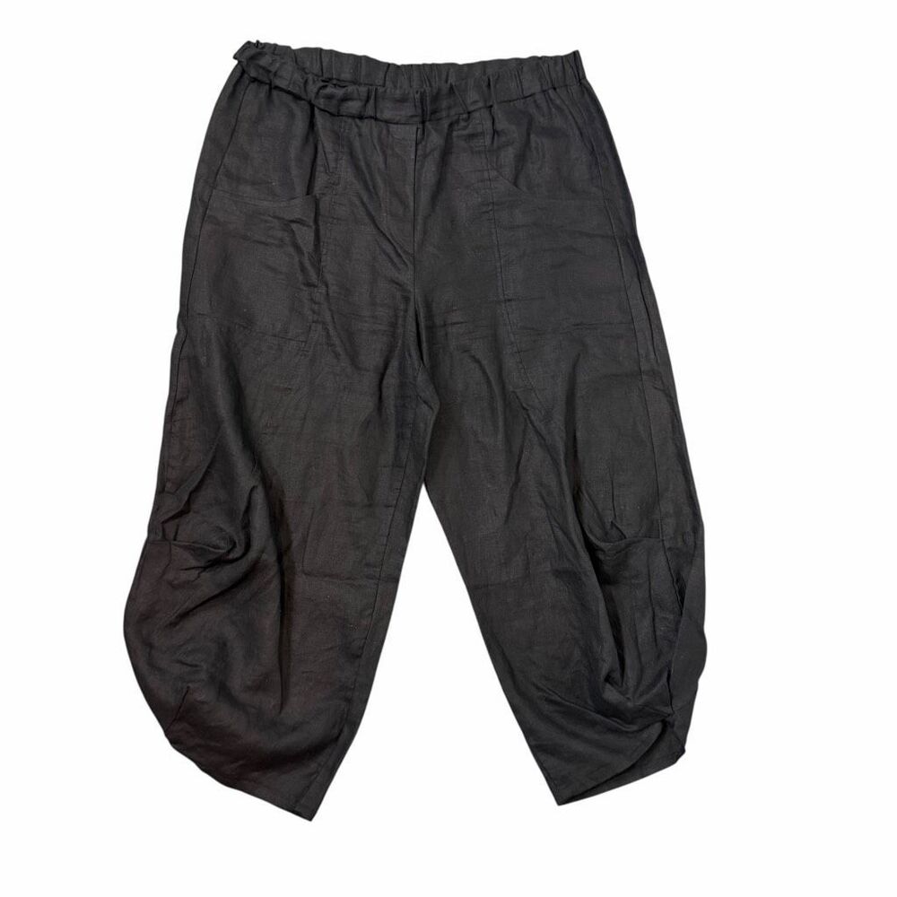 Lisa Bayne Pants Womens Petite Large Black Linen Lantern Barrel Leg Lagenlook